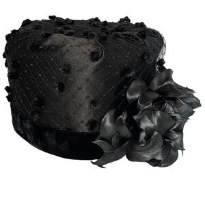 Vintage Black Women's Hat with Floral Accent